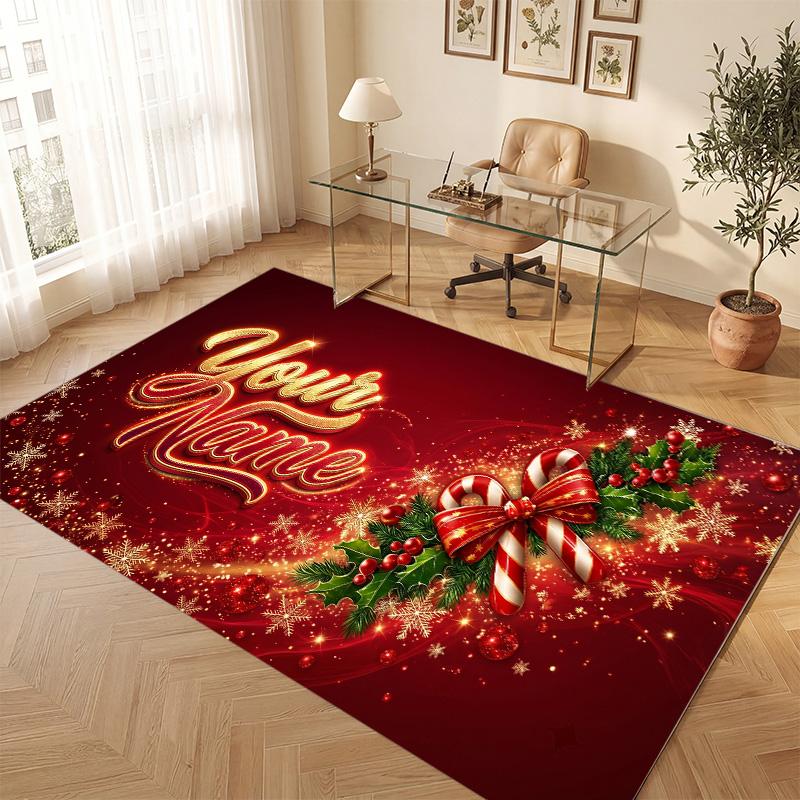 Tappeto Morbido in Velluto di Cristallo a Tema Natalizio Tappeto Antiscivolo per Pavimento con Stampa Nome e Testo Personalizzabili per Camera da Letto Soggiorno
