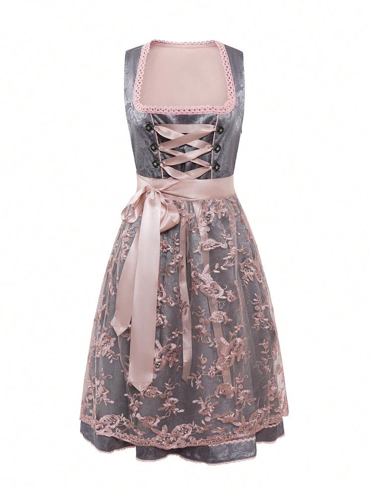 2025 Spring/Summer Women's European-American Maid Costume Beer Girl Lace-Up Dress Set