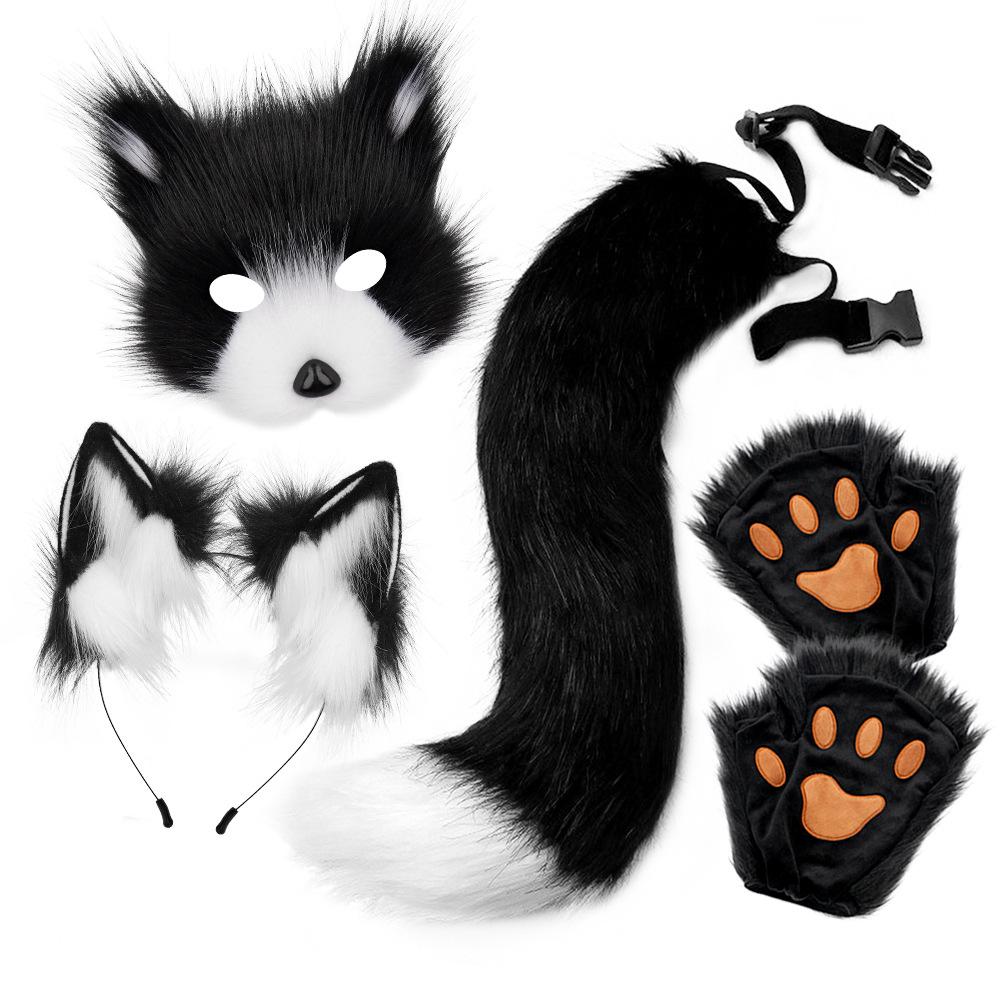 Halloween Plush Fox Mask Set Animal Claws Simulated Fox Ears Headband Tail Animal Tail Accessories