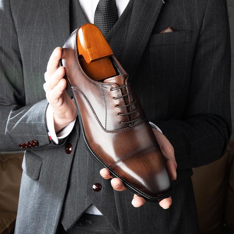 Zapatos Oxford de Cuero Genuino para Hombre de Moda para las Cuatro Estaciones con Punta Cuadrada y Cuero de Capa Superior para Zapatos de Vestir de Negocios para Hombre