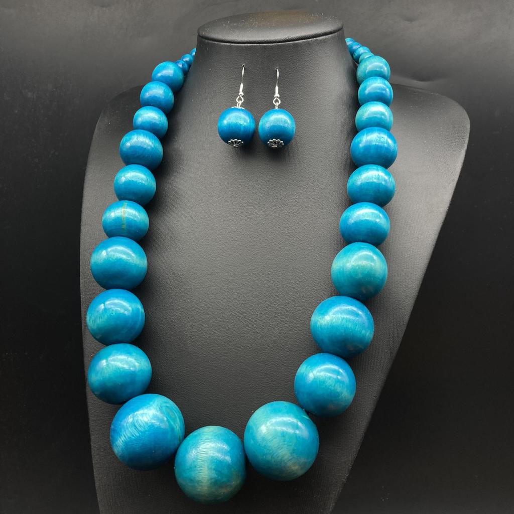 Bohemian Wooden Bead Necklace & Earrings Set