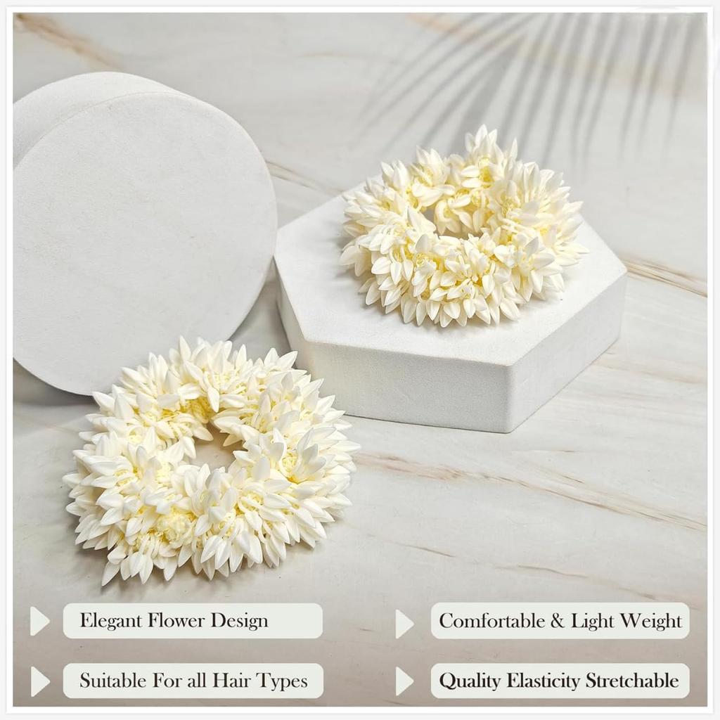 RSINC Scented Mogra Gajra Hair A Fake Gajra Scrunchies Rubber Band - Premium & Voluminous, White Pack of 2 Mogra Gajra Hair Accessories