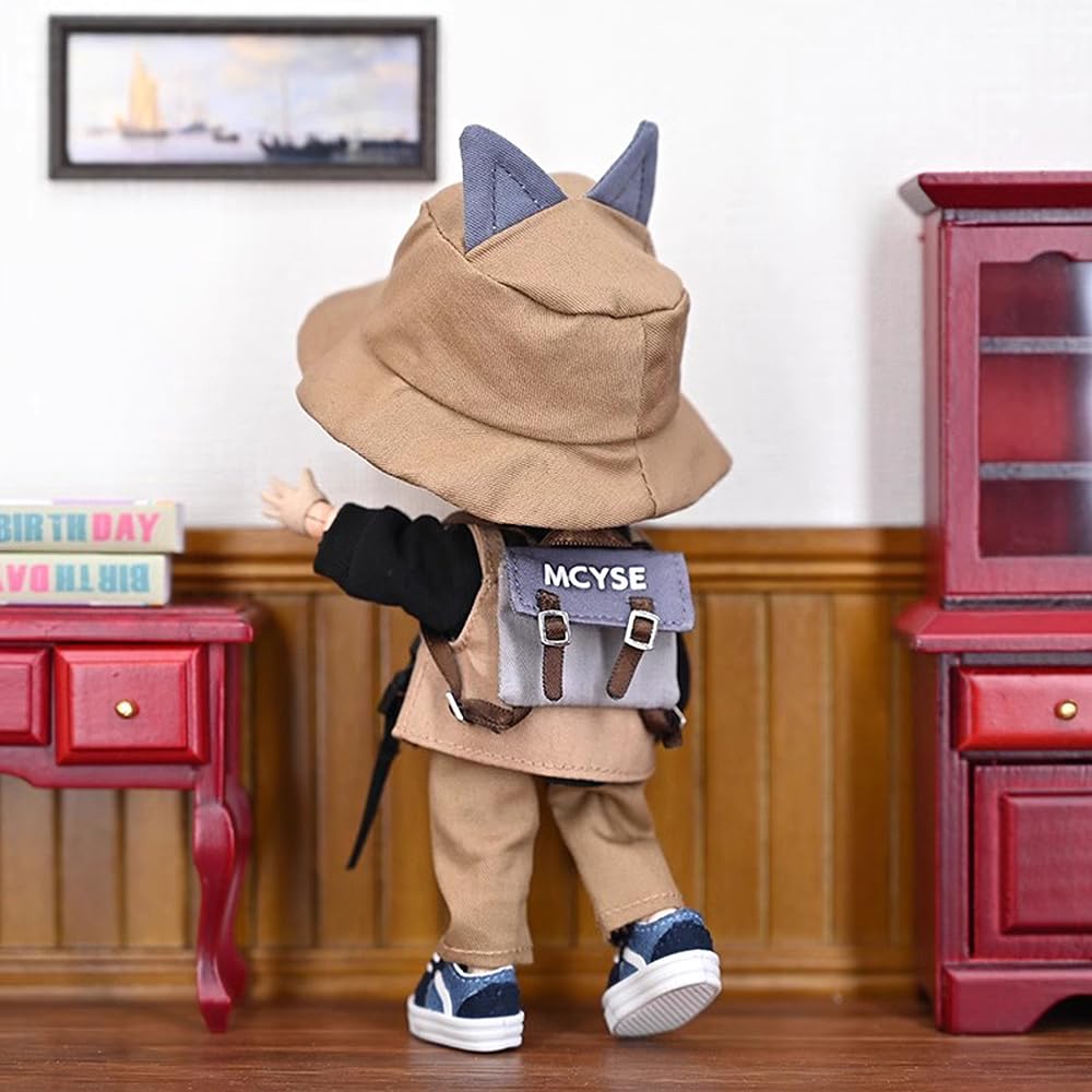 Obitsu 11 OB11 Size Costume Obitsu Doll 11cm Body Clothes Set Long Sleeves Fox Ears Bucket Hat Backpack 5 Pieces Ears/Wolf (Wolf)