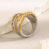 MamacitaSlay Unique Cool 316L Stainless Steel Two Tone Multi Layer Line Wide Ring Party Waterproof Jewelry Women's Charm Ring