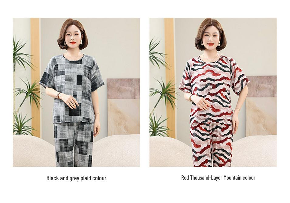 Plus Size Women's Summer Cotton Pajama Set - Short-Sleeved Homewear for Middle-Aged & Elderly