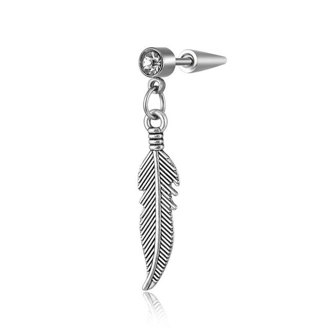 Special Punk Vintage Leaf Stud Drop Earrings For Women Men Jewelry Accessories Silver Color Stainless Feather Earring Brincos