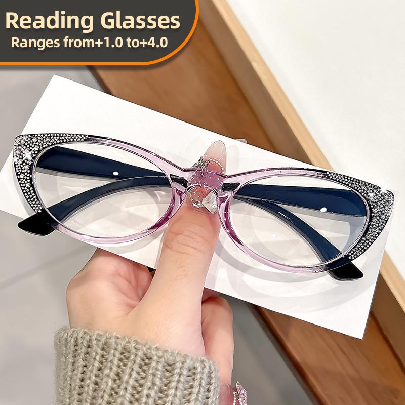 Fashionable Diamond-Encrusted Reading Glasses And Cat-Eye High-Definition Reading Glasses For Middle-Aged And Elderly Ladies