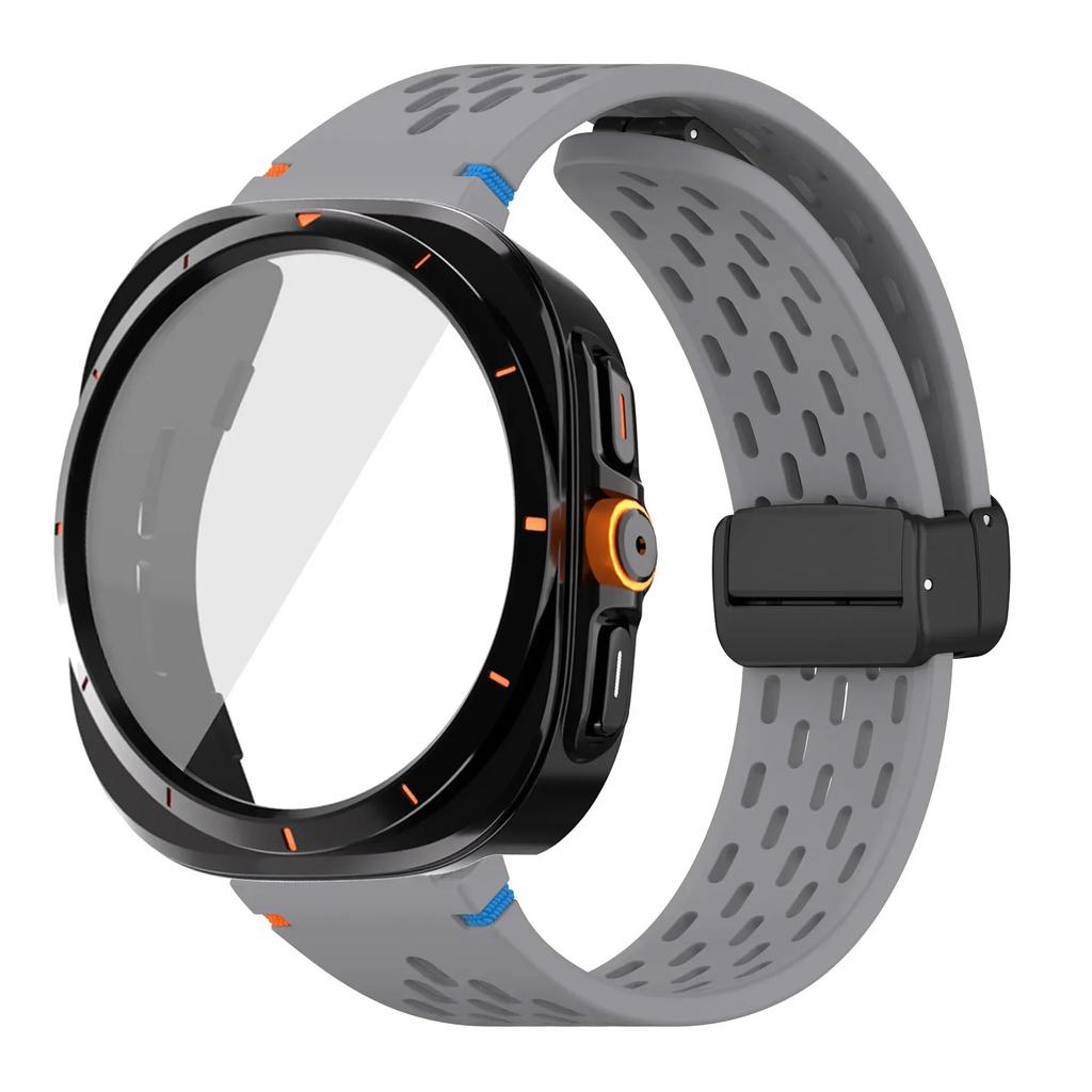 Case+Strap for Samsung Galaxy Watch 7 6 40mm 44mm Silicone Magnetic buckle Band Change To Ultra  Tempered Glass Screen Protector