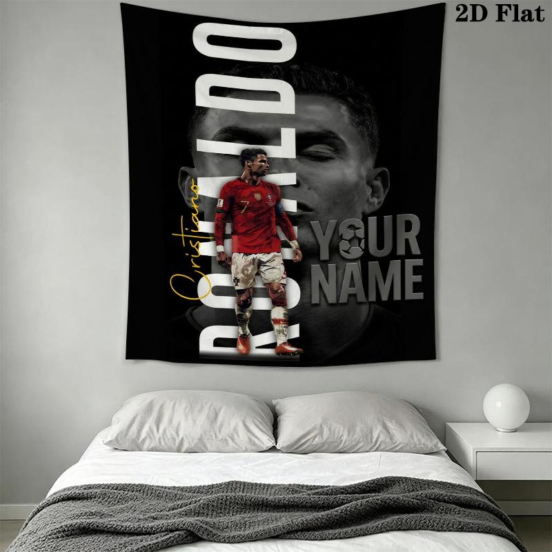 Custom Name Cristiano Ronaldo Wall Tapestry Aesthetic Wall Hanging Printed Fabric Blanket Decorative Tapestries for Bedroom Living Room Home Decor