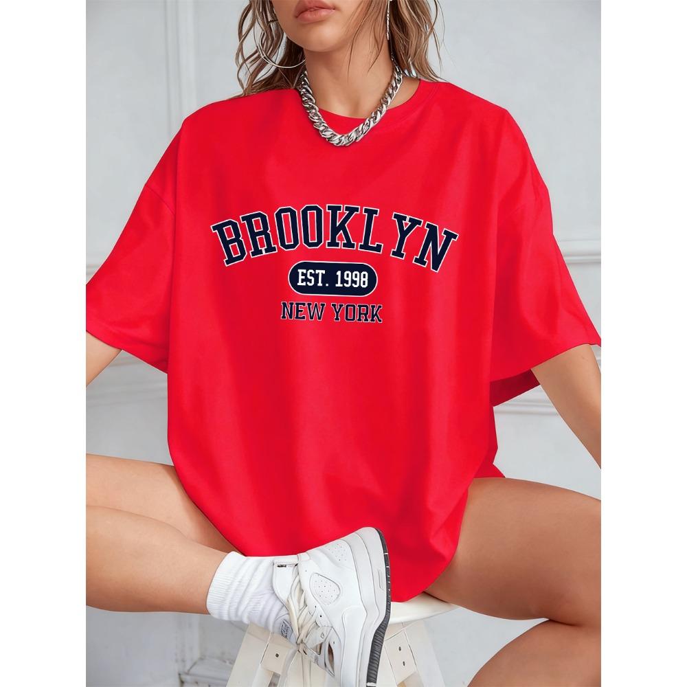 Brooklyn New York Est 1998 Prints T-Shirts Women Summer Short Sleeve T Shirt Loose O-Neck Comfortable Tops Casual Clothes