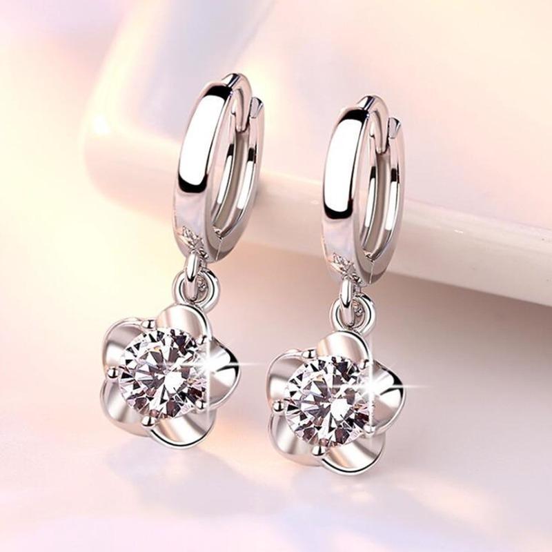 925 Silver Earrings Jewelry High Quality Retro Simple Pattern Purple White Zircon Earrings