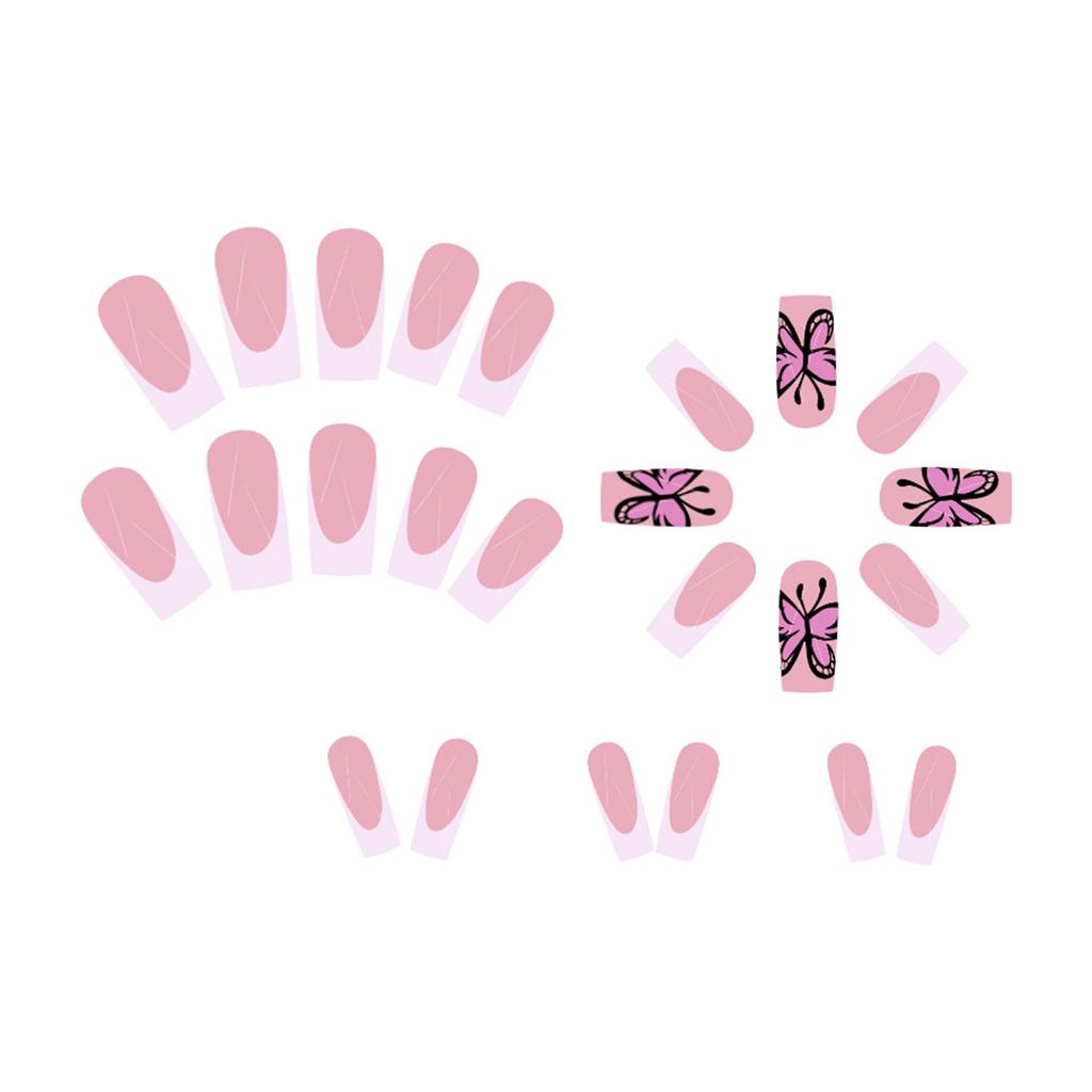 24PCS French Pink False Nails with White Tip Easy Effortless Application to Nails for Fingernail DIY Decoration