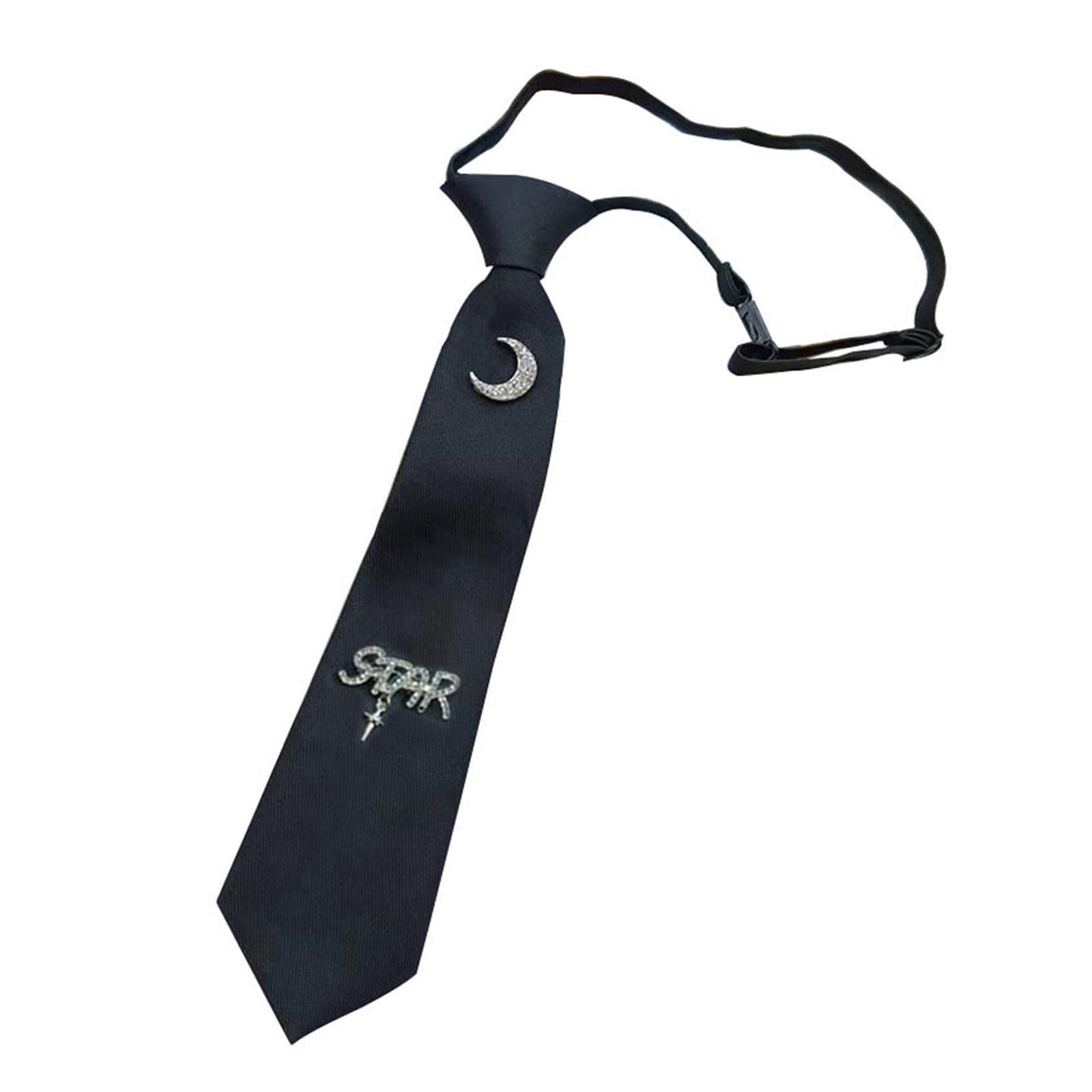 

Регулируемые черные галстуки с подвеской в виде луны и звезды и кисточками, японская панк-униформа, металлическая цепочка, готовый галстук, шейный аксессуар B