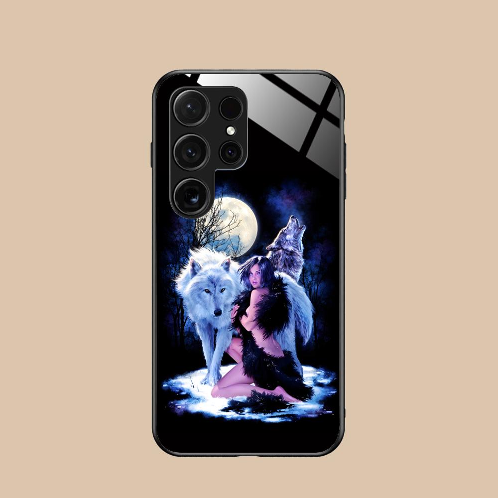 Fashion Wolf Mobile Phone Case for Samsung Galaxy A56 55 54 53 52 51 36 35 34 23 16 15 5G Glass Colorful Cover Smartphone Pretty