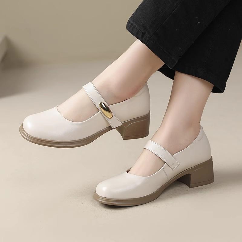 Mode GKTINOO 2025 Mode Damen Pumps Mary Jane Dicke Absätze Echtleder Schuhe Frau Frühling Herbst Plateau Büro Damen Schuhe