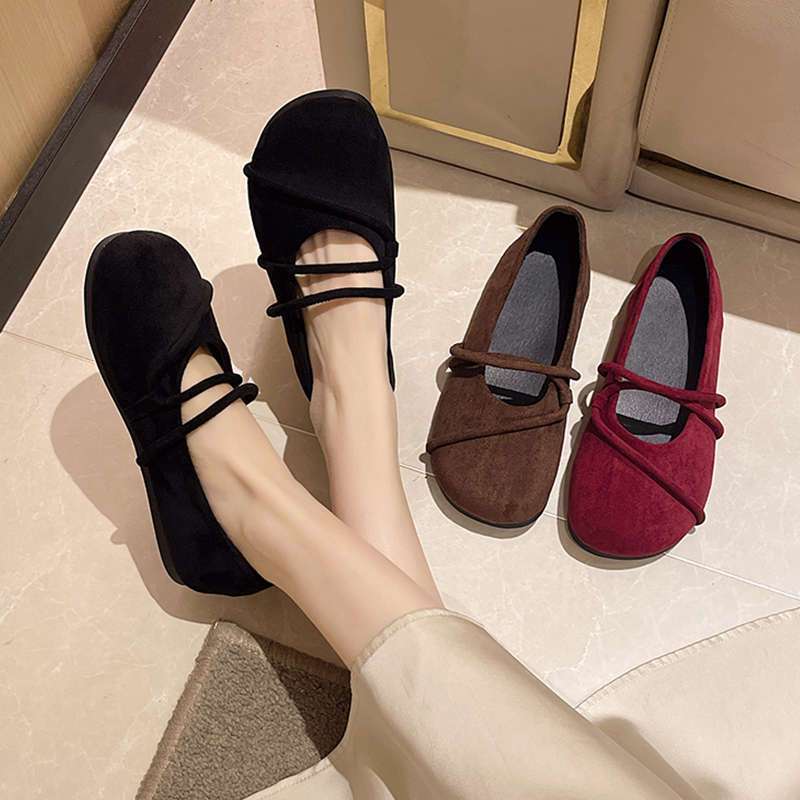 Versatile ballet shoes women's French retro round head shallow mouth flat bottom Mary Jane single shoes 2025 new