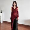 Vintage Gothic Hooded T Shirts Women Through Slim Y2K Tees Streetwear Harajuku with Sleeves Irregular