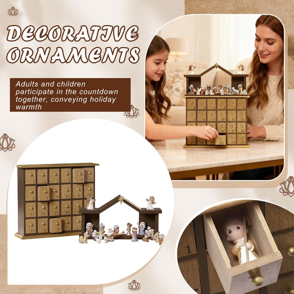 Advent Christmas Set, Wooden Advent Calendar With 25 Drawers, A Traditional Christmas Gift For Adults And Children.