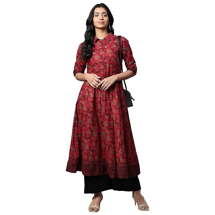Women's Cotton Relaxed Fit Anarkali Kurta Pant Set Indian Bollywood Tunic Kurta VFP-1864a