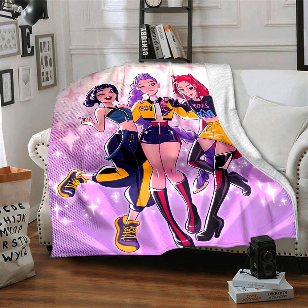 1pc Huntrix Flannel Blanket [Cozy Throw Blanket] For Sofa, Bed, Travel, Camping, Livingroom, Office, Couch, Chair, And Bed