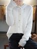 Women's Hollow Lace Wool Cardigan - Half-High Neck, Long Sleeve, Thick Autumn/Winter Style, Versatile, Fashionable Top
