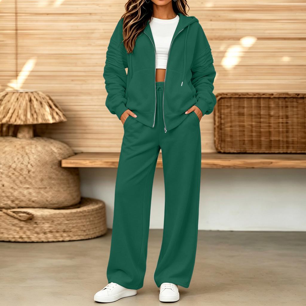 Women's Casual Two Piece Set with Zipper Cardigan and Long Pants, Fall Winter Comfortable Everyday Outfit