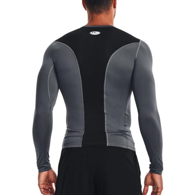 Under Armour Heat Gear Series Logotrykk Rund hals Langermet Kompresjonsskjorte Herre topper Grå 1370661-012