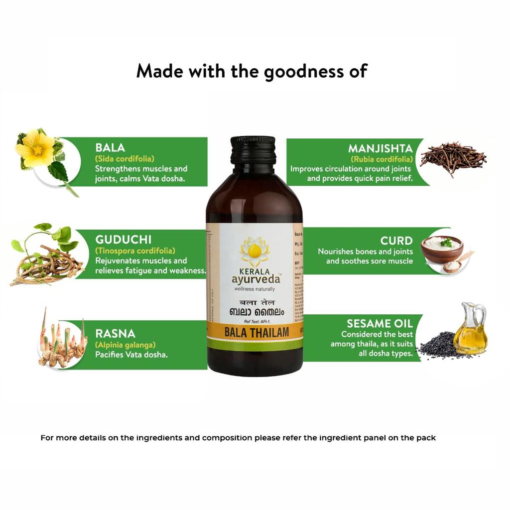 Kerala Ayurveda Bala Thailam 200 ml Herbal Muscle & Joint Massage Oil for Flexibility & Recovery
