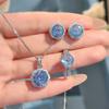 Octagonal Rose Cut Paraiba Necklace Pendant With High Carbon Diamond Tanzanite Blue Earrings Rose Ring Set