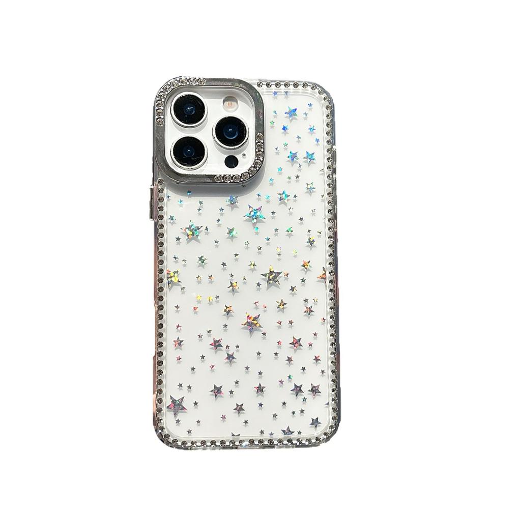 Single-sided diamond laser star mobile phone case is suitable for Apple 15/16 acrylic backplane 11/12 trend protective case
