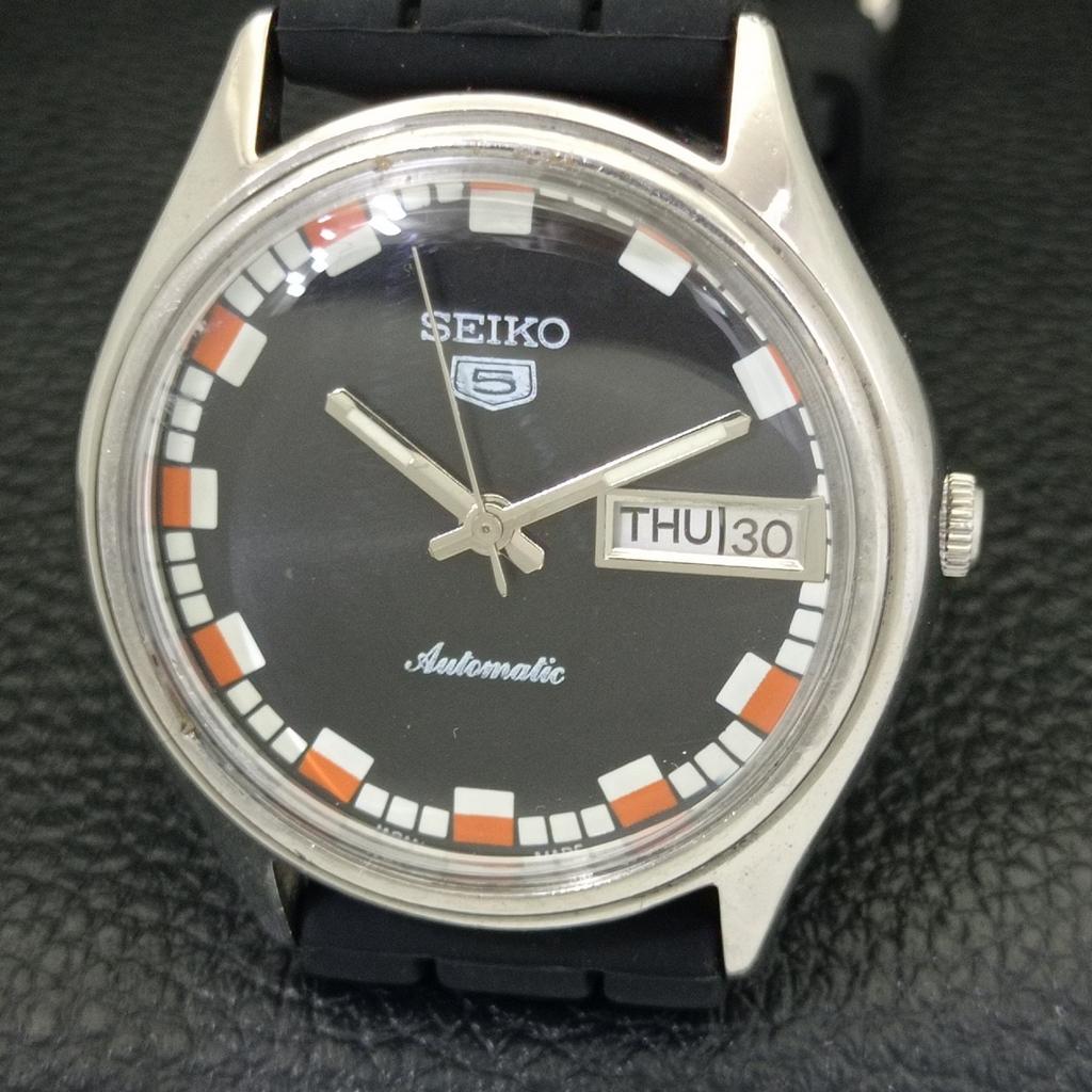 Seiko 5 AUTOMATIC 6309A VINTAGE JAPAN MENS BLACK COLOR DIAL WATCH A701523-5 R206b-a701523