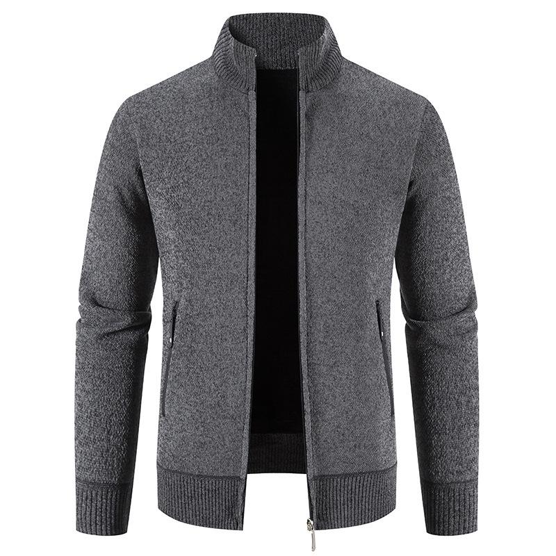Men's Plus Size Thickened Velvet Zipper Cardigan Sweater - Youth Casual Stand Collar Pullover for Autumn and Winter