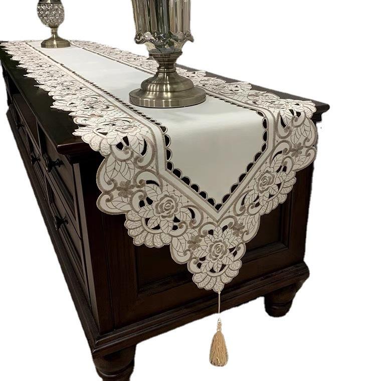 Table Flag American Polyester Fabric Hollow Embroidered Coffee Table Tablecloth Tv Cabinet Dust-Proof Long Tablecloth