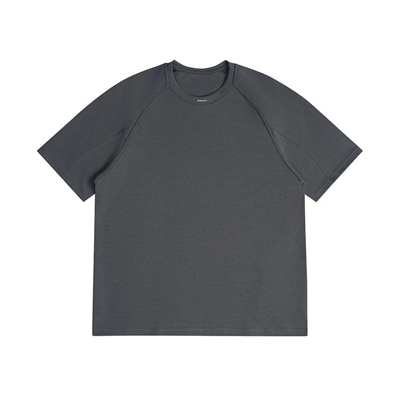 2025 Новые мужские футболки в японском стиле, однотонные модные топы, футболки, летние повседневные футболки с коротким рукавом и круглым вырезом для пар, мужские L серый