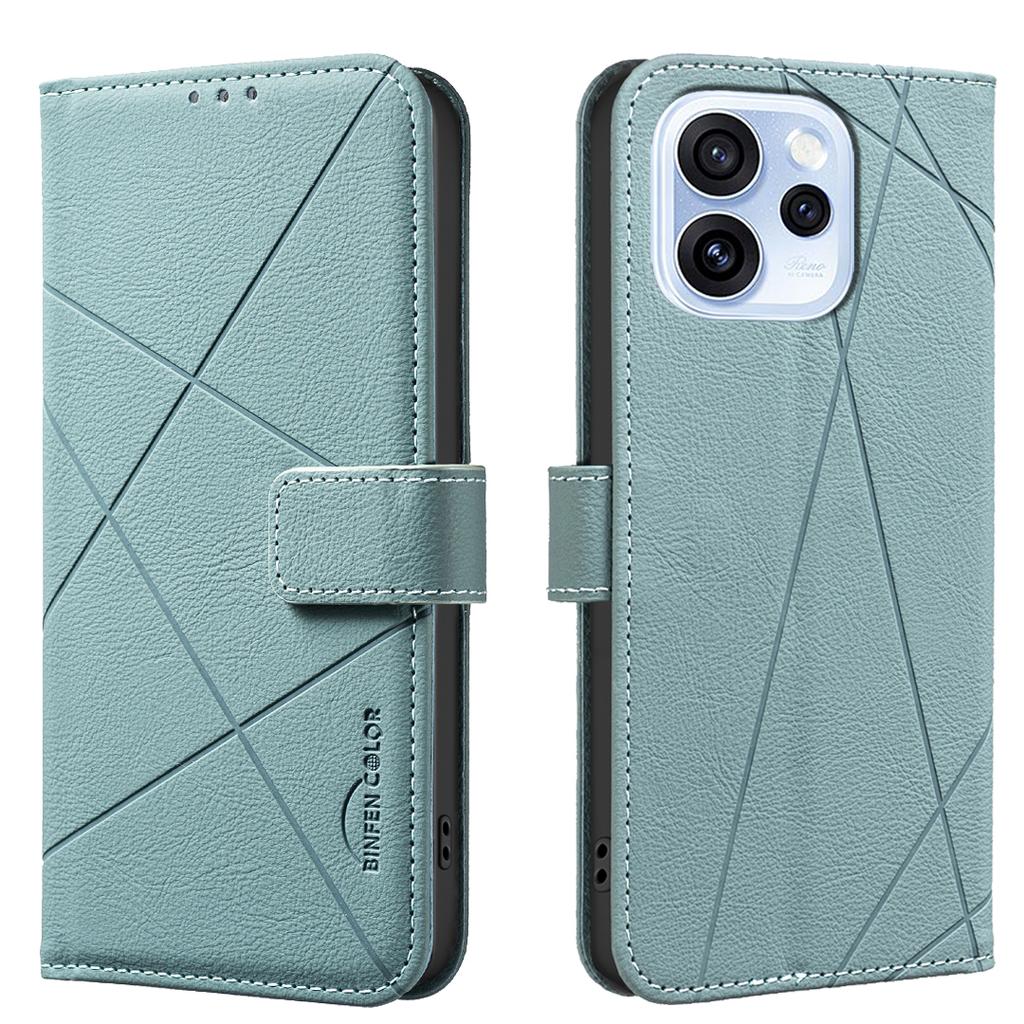 For Oppo Reno15 F 5G Case BINFEN COLOR BF35 Geometry Imprinted Leather Phone Cover RFID Blocking Wallet Stand