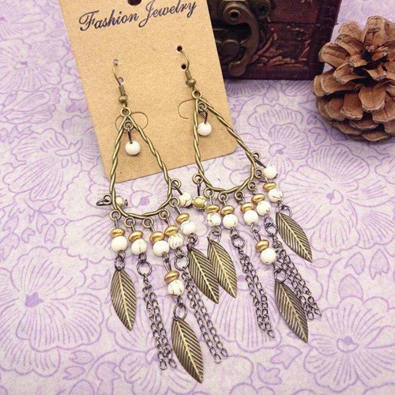 

Богемные ретро бронзовые серьги бижутерия бусины женские серьги бахрома длинные серьги