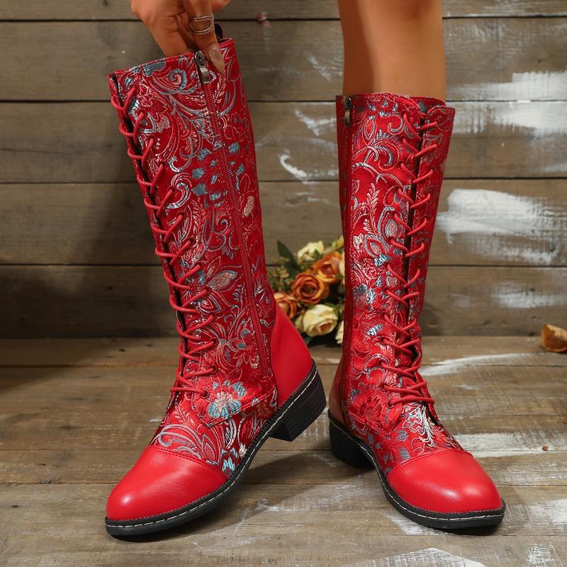 Fashion 2025 New Side Zipper Binding Ethnic Style Comfortable Temperament Women's Boots Middle Tube