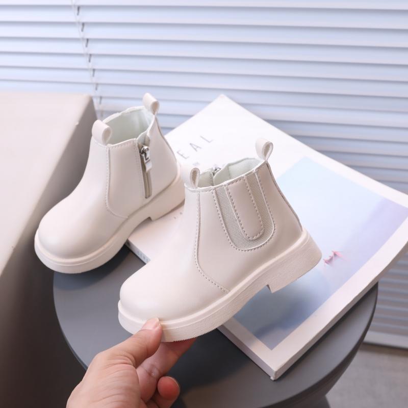 

Boys Girls Non-Slip Short Boots British Style Side Zipper Design Leather Boots 23