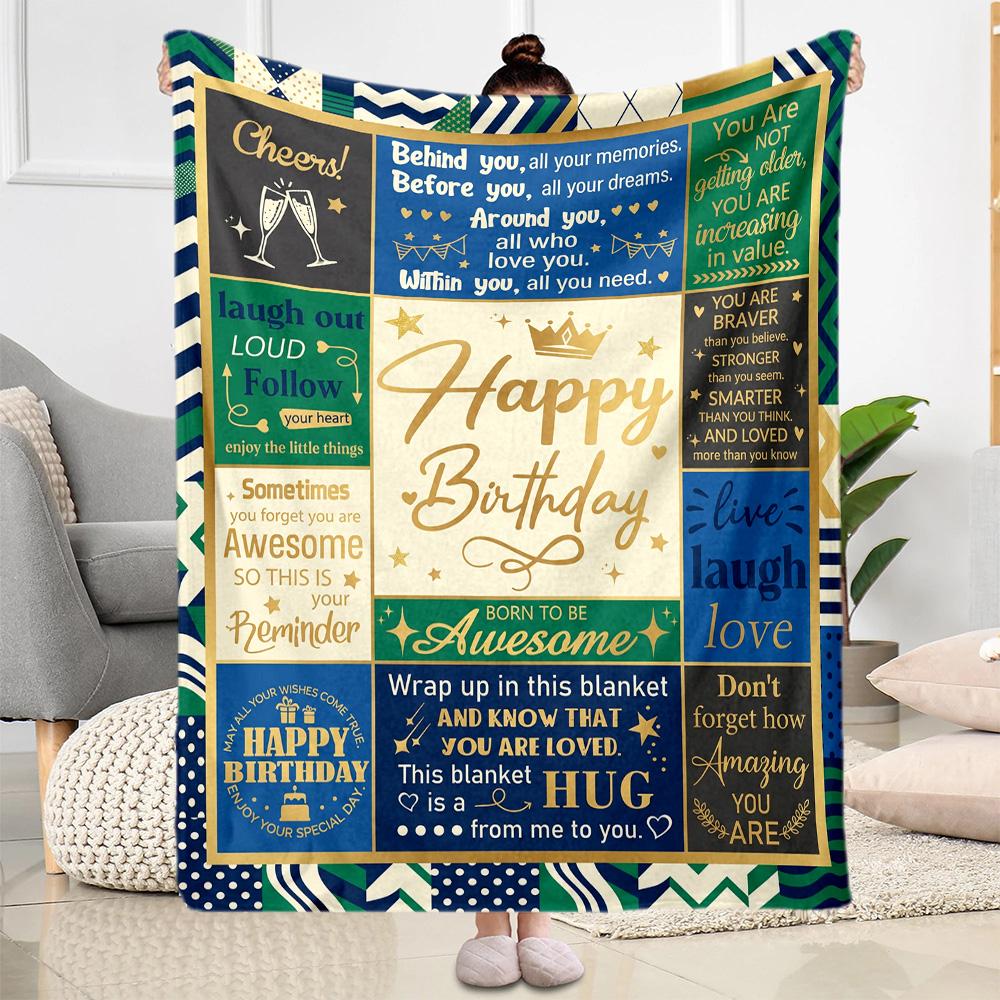 Happy Birthday Wishes Blanket Warmthful Decor Suitable for Picnics Seaside Sofa Four Seasons Multipurpose Digital Print