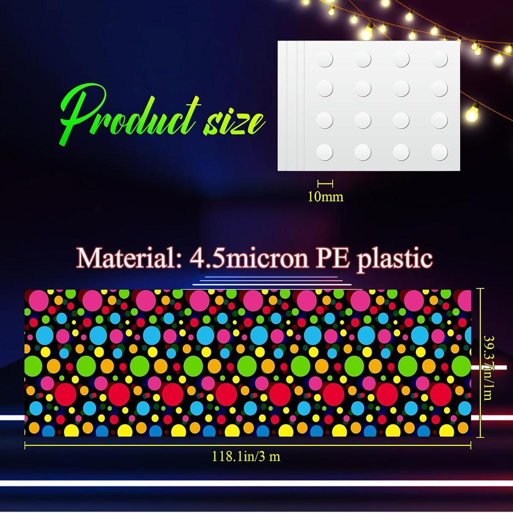 Mixweer 118 x 39 Inch Disposable Circle Dot Neon Dance Floor 80 90s Party Decorations DIY Plastic PE Dance Floor Neon Carpet Runner Aisle Runner