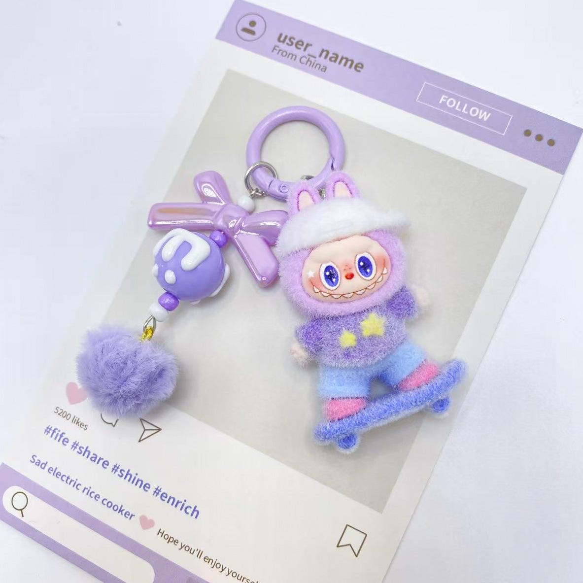 

Flocking Skateboard Cute Doll Creative Gift Desktop Small Ornament Pair Touch Blind Bag Keychain