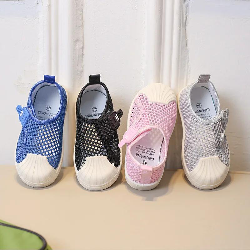Unisex Kids Flat Shoes for Summer Air Mesh Breathable Net Fabric Sneakers for Boys Girls School Children Casual Shoes Anti-kick