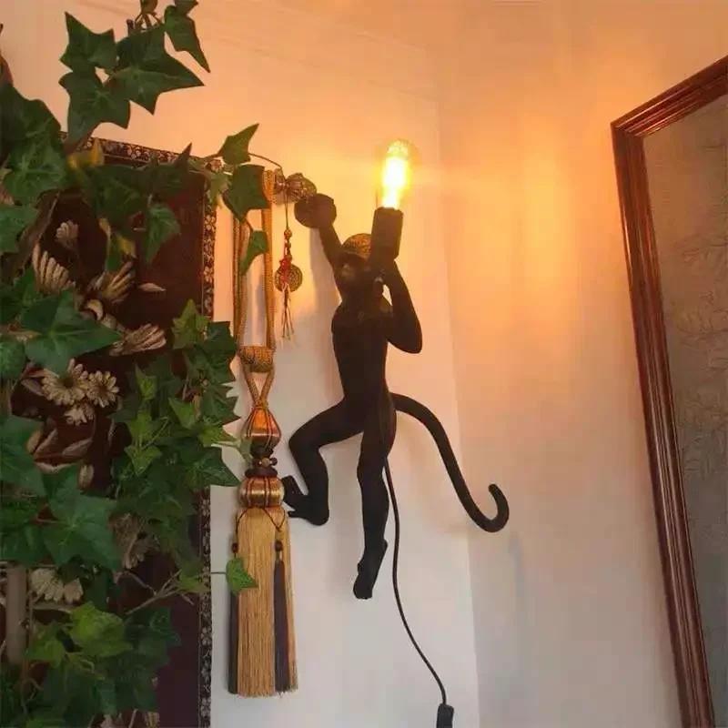 Nordic Creative Hemp Rope Pendant Pendant Light Resin Monkey Light Bedroom Children's Room Home Decoration Ceiling Pendant Lamp