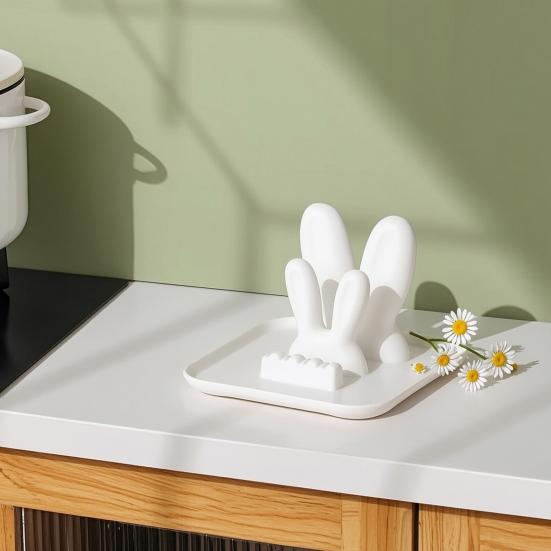 Pot Lid Organizer, with Drain Tray Double-Layer Card Slot, Cute Bunny Ears Shape Organizer, for Kitchen Pot Lids And Spatulas