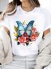 (Asian Size) Watercolor Flower Trend 90s Print Short Sleeve T-shirts Fashion O-neck Female Casual Women's Top T Clothing  Graphic Tee