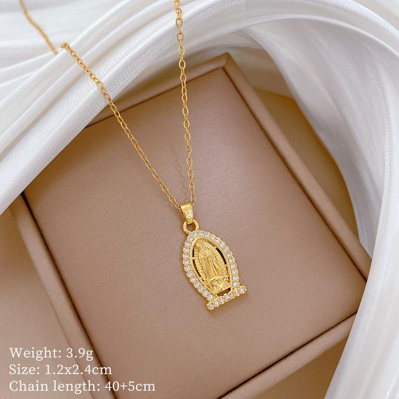 Foreign Trade Portrait Copper Micro-Inlaid Necklace Combination Female Real Gold Electroplated Exquisite Collarbone Chain