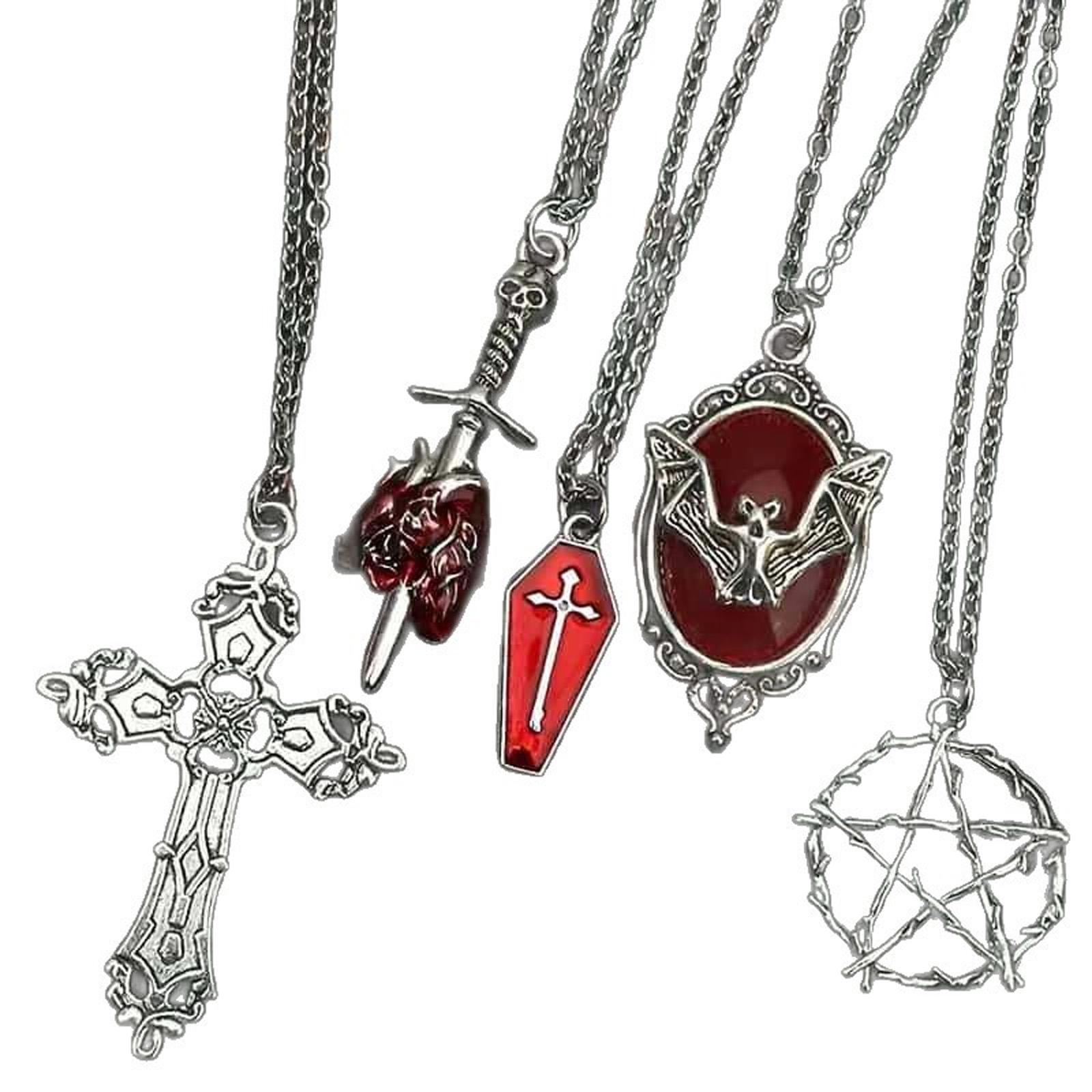Stainless Steel Gothic Bat Coffin Necklace Multiple Edgy Pendants Punk Jewelry Sturdy Designs 1