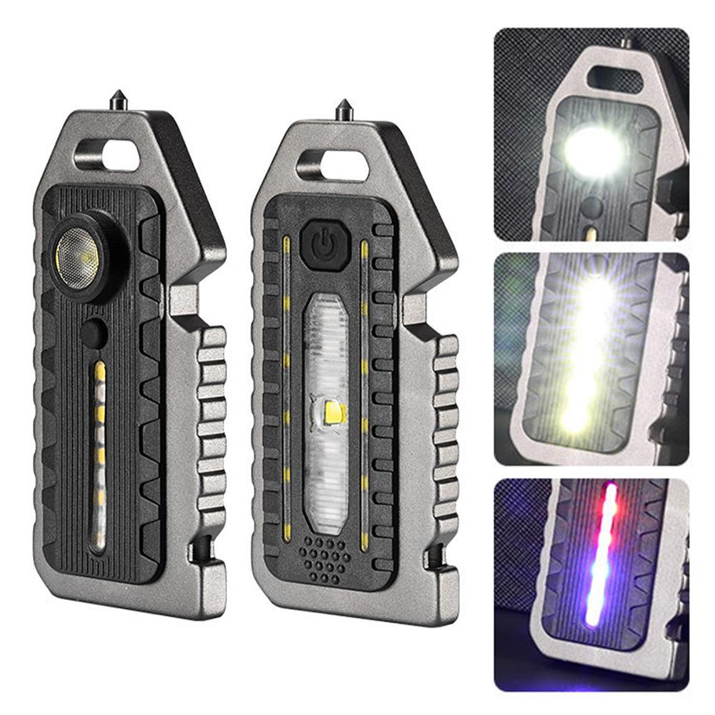 Multifunctional Keychain Light Outdoor Emergency Survival Whistle Bottle Opener Broken Window Hammer Night Riding Warning Light