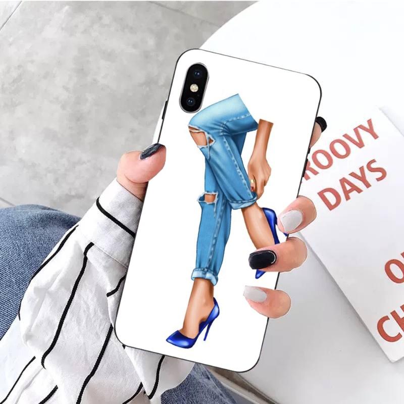 Fashion Girls High Heels Phone Case For IPhone 14 13 12 11 XS X 8 7 6 Plus Mini Pro Max SE 2022 Soft Black Phone Cover