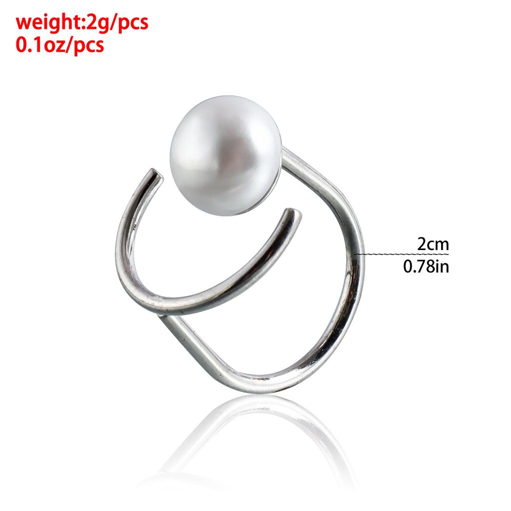European and American geometric opening imitation pearl ring, fashionable and versatile, cold and trendy new popular tail ring ring